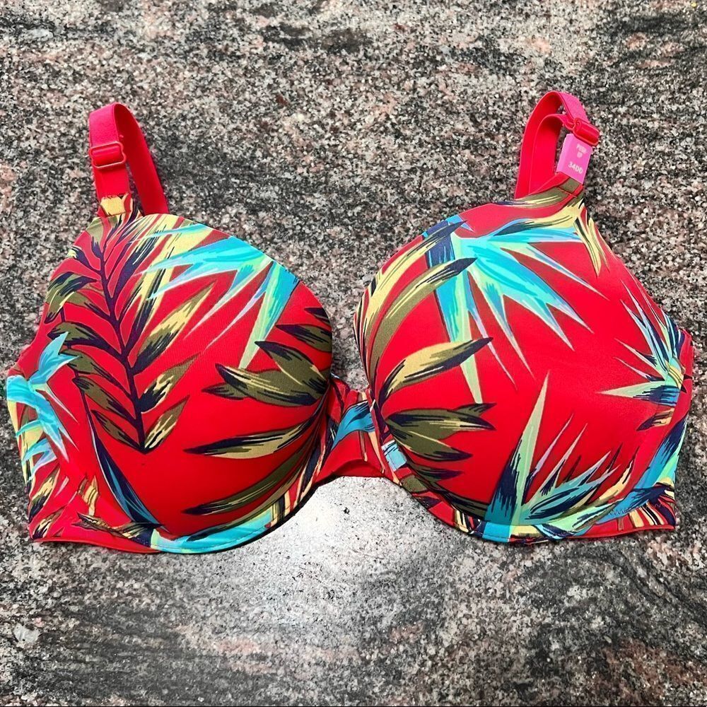 Victoria’s Secret Pink Wear everywhere Push Up Padded bra red palms 34D - Picture 2 of 8